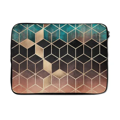 Produktbild von MuchoWow® Laptop Hülle 13 Zoll Abstrakt - Würfel - Gold - Muster - Luxus Laptoptasche - Laptophülle - Sleeve - Rundumschutz