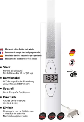 Produktbild von SuperRollo GW255 elektrischer Gurtwickler, Display & Komfort, Unterputz, für 23 mm, Rolladenantrieb elektrisch, Rollladen bis 60 kg, SR10255