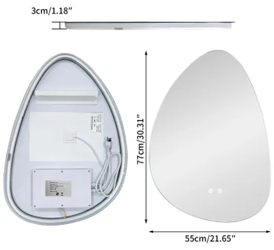 Produktbild von LED-Badezimmerspiegel - Wandmontierter Kosmetikspiegel - 3 Lichtfarben - Touchsensor - Beschlagfrei - Hintergrundbeleuchtung - Unregelmäßige Kieselform - 55 x 77 cm