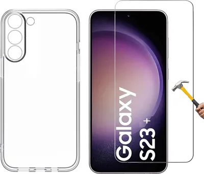 Produktbild von 2in1 Set kompatibel mit Samsung Galaxy S23 Plus Silikon Case und Panzerglas Schutzhülle TPU Hülle transparent Flexibel Cover Handyhülle Glasfolie 9H Härte Schutzfolie Handyschutz Schutzglas