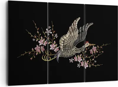 Produktbild von Bild auf Leinwand - Leinwandbild - 3 Teile - Asiatisch Vogel Blumen - 165x110cm - Wand Bild - Wanddeko - Wandbilder - Leinwanddruck - Bilder - Wanddekoration - Leinwand bilder - CE165x110-4614