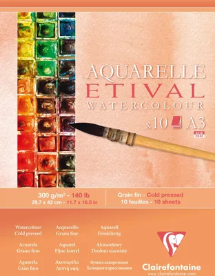 Produktbild von Clairefontaine 5x Etival Aquarellpapier feinkörnig, Block A3 10 Blatt 96306C