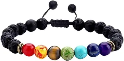 Produktbild von Naturstein Perlenarmband - acht Planeten Schmuck mit vulkanischem Stein und Achat