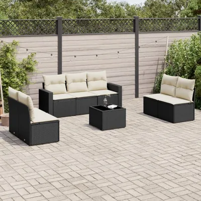 Produktbild von Design 8-tlg. Garten-Sofagarnitur mit Kissen Schwarz Poly Rattan, Gartensofas 2024 Neu