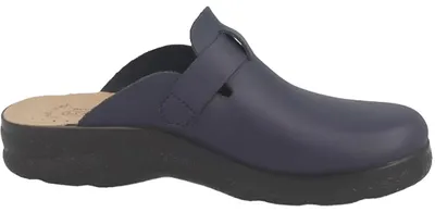 Produktbild von Fly Flot Damen Clog aus Leder mit Schnalle und Keilabsatz auftrittsdämpfend, Größe:38 EU, Farbe:Blau