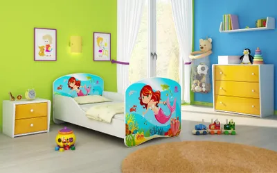 Image de ACMA I Lit d'enfant lit junior set complet avec matelas sommier blanc 09 sirène 140x70