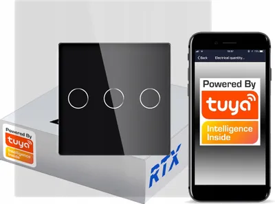 Zdjęcie produktu dla Włącznik Dotykowy CZARNY 3obw. ZigBee TUYA RTX SH