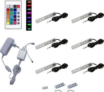 Produktbild von QLS LED RGB 6 Set Glasbodenbeleuchtung Lichtleiste 12V Fernbedienung 16 Farben 11141