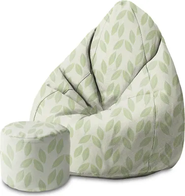 Produktbild von Dreamroots Bean Bag 80x80x120cm Sitzsack mit Lehne und Hocker und Bezug Sitzsack mit Füllung Sitzsack Erwachsene mit Füllung Light Green Leaves