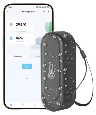 Obrázek produktu pro Senzor teploty a vlhkosti, kompatibilní s WiFi a Zigbee, vodotěsný (IP65), černý Zigbee