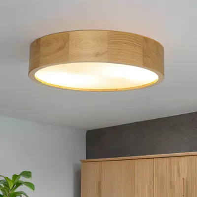 Produktbild von Deckenlampe rund Ø 37 cm E27 Natur Holz Modern Deckenleuchte