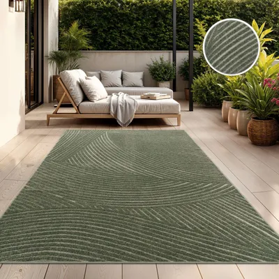 Produktbild von TT Home In-& Outdoorteppich Wetterfest Balkon Schlafzimmer Boho Skandi Motiv Unifarben Geometrische Optik Moderner Style Größe 120x160 cm