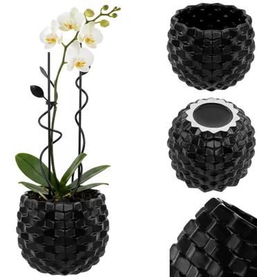 Produktbild von Schwarzer Keramik-Blumentopf – Ziergefäß mit 15 cm Durchmesser für Zimmerpflanzen