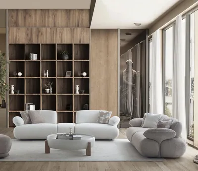 Productafbeelding van Witte woonkamer set: elegante stoffen bank en design salontafel