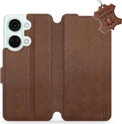 Productafbeelding van Echte lederen telefoonhoesje voor de OnePlus Nord 3, merk Mobiwear, kleur bruin