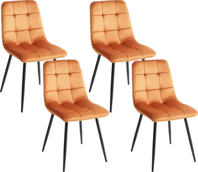 Produktbild von BELIANI Esszimmerstühle 4er Set Orange aus Samtstoff mit Schwarzen Beinen Elegant Moderner Stil für Esszimmer