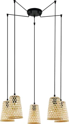 Produktbild von EGLO Pendelleuchte Claverdon, Hängelampe Vintage, Natur, Boho, Hygge, Hängeleuchte aus Stahl, Holz in Schwarz, Naturfarben, Esstischlampe, E27