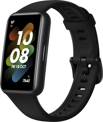 A black HUAWEI Band 7 smartwatch is shown against a white background.