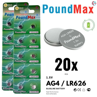 Produktbild von 20x AG4 376/377 LR66 SR626 SR626SW 1,5 V PoundMax Alkaline Knopfzellenbatterien