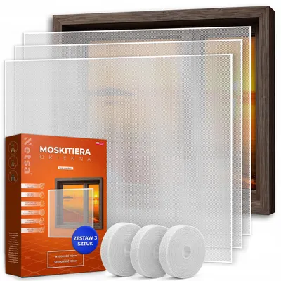 Obrázek produktu pro Netsa | Sada 3 Ks Okenních Moskytiér 150x180 cm Bílá – Síť Proti Hmyzu Na Okno – Zastřihnutelná Se Suchým Zipem