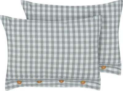 Obrázok produktu pre BELIANI Sada 2 dekoratívnych vankúšov zelený a biely kockovaný vzor 40 x 60 cm gombíky moderný bytový doplnok spálňa obývačka