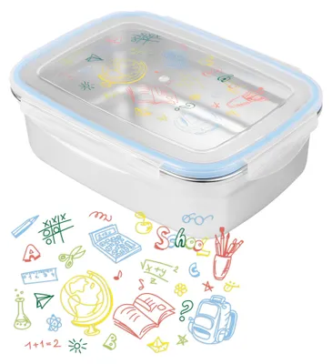 Produktbild von Back to school Edelstahl Brotdose - Lunchbox Metall Butterbrotdose mit Kunststoffdeckel