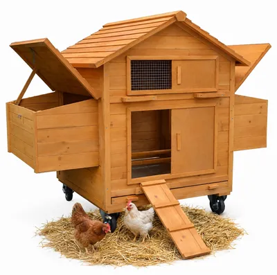 Produktbild von Mobiler Hühnerstall Holz mit Rampe 2 Nestboxen & Rollen rollbar