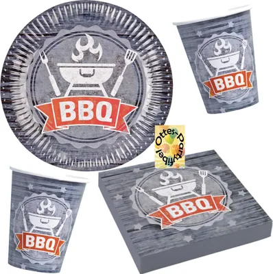 Produktbild von BBQ-Grill-Party-Set 52tlg. - für 16 Gäste 16 Teller 16 Becher 20 Servietten