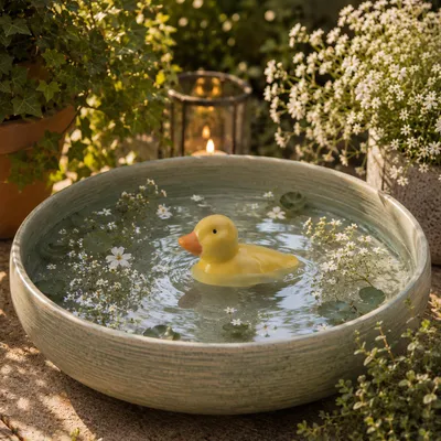 Produktbild von Teichdeko ENTE - Dekofigur - Porzellan - schwimmend - L: 9,7cm - H: 7,5cm - gelb