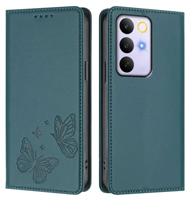 Image de Étui en cuir pour Realme C85 5G, étui de protection type portefeuille en cuir gaufré « papillon » avec support, vert
