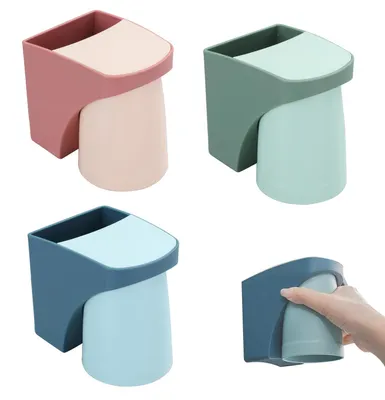 Produktbild von 3 Stück Zahnputzbecherhalter ohne Bohren, Zahnbürstenbecherhalter, Zahnbürstenhalter Wand mit Magnetischem Becher für Badezimmer Familie
