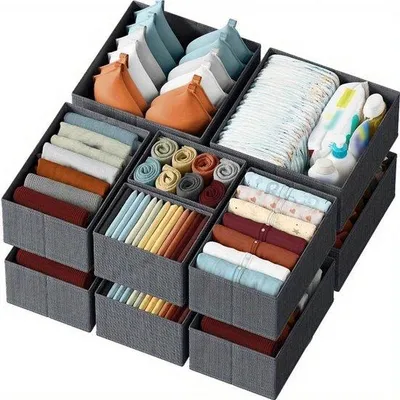 Image de Lot de 12 pièces en acier, comprenant des rangements pour armoire et des rangements pliables pour tiroirs.