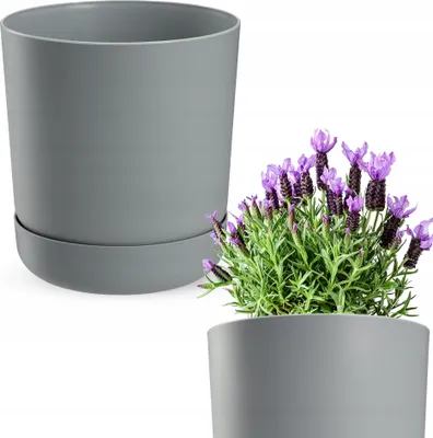 Produktbild von Kunststoff Blumentopf mit Ständer 13x14,6cm Platin matt