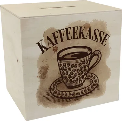 Produktbild von Kaffeetasse mit Kaffeebohnen - Kaffeekasse Spardose aus Holz
