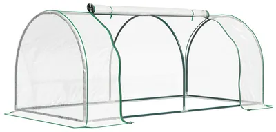 Image de Serre tunnel, structure en acier, revêtement en PVC transparent, couleur vert armée