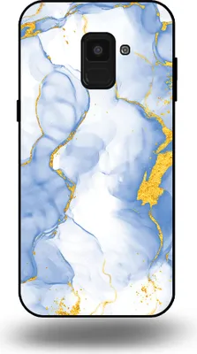 Produktbild von Smartphonica Handyhülle geeignet für Samsung Galaxy A8 2018 mit Hellblau Gold Marmor Print - TPU Backcover Case Hellblau Gold Marmor Design