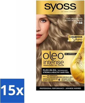 Obrázek produktu pro SYOSS - Oleo Intense 7-58 Cool Beige Blonde - barva na vlasy - bez amoniaku - krytí šedé - dlouhotrvající barva - hodnotné balení - 15 kusů