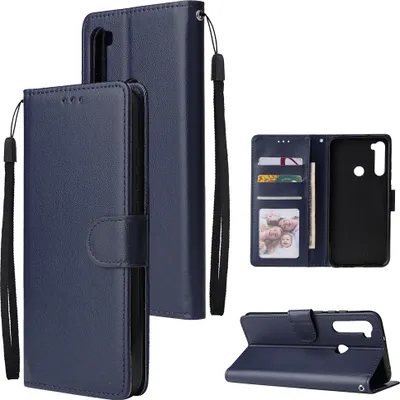 Produktbild von Für Redmi NOTE 8 Kunstleder Front Putton Schutz Handyhülle mit 3 Karten Halterung blau