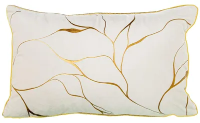 Rechteckiges Samt-Polyester-Kissen, Creme/Gold, 50x10x30 cm