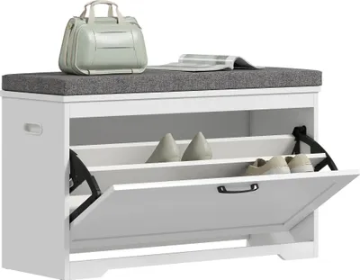 Image de Banc à chaussures - Banc d'entrée avec assise rembourrée - Étagère réglable, pour 8 paires de chaussures, 80 x 30 x 50 cm, montage nécessaire - Blanc