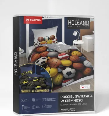 Zdjęcie produktu dla Pościel  bawełniana świecąca w ciemności 140x200 piłki