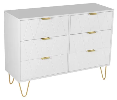 Productafbeelding van Commode met 6 lades, 100x34x73 cm, wit. Opbergkast, dressoir, smal