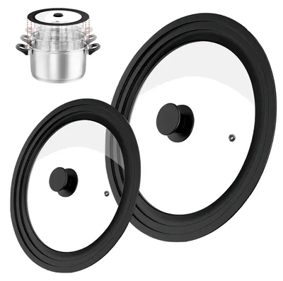 2er-Set 3-in-1 Glasdeckel für Töpfe Ø 16–20 & 24–28 cm