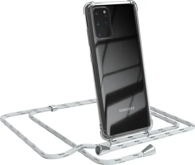 Produktbild von EAZY CASE Handykette kompatibel mit Samsung Galaxy S20 Plus / S20 Plus 5G, Handyhülle mit Umhängeband, Handykordel, Schutzhülle Clear, Band in Weiß