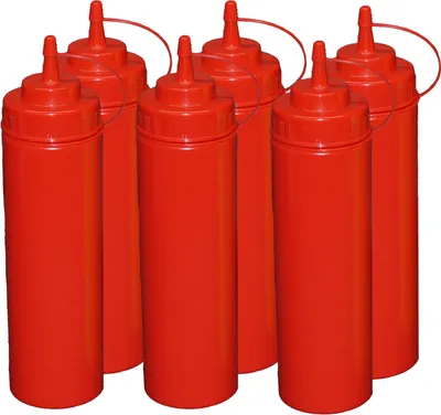 Produktbild von 6 Stück rote Quetschflaschen 0,76Liter Dosierflasche Spenderflasche Dressingflasche