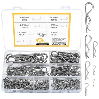 Produktbild von Splinte Sortiment 200 Stück Edelstahl RC Clips Federstecker Set Karosserie Sicherungssplint Haltestifte für Schlepper Rasenmäher Autos