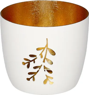 Produktbild von Gift Company Windlicht Madras M, Mistelzweig, Teelichthalter, Kerzenhalter, Eisen, Weiß / Gold, H 8.5 cm, 1212004001