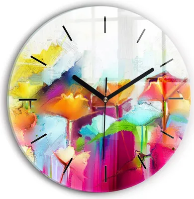 Produktbild von Wallfluent Wanduhr – Stilles Quarzuhrwerk - Uhr Dekoration Wohnzimmer Schlafzimmer Küche - Zifferblatt mit Striche - schwarze Zeiger - 30 cm - Abstrakte Blumen