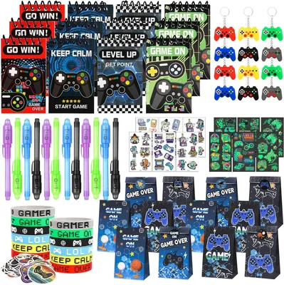 Produktbild von Videospiel-Geschenke für Kindergeburtstage – Set mit 122 Stück – für 10-Jährige – Gastgeschenke mit UV-Stiften – Notizbuch