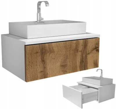Zdjęcie produktu dla wisząca szafka pod umywalkę 60 60cm z szufladą dąb wotan biała matowa